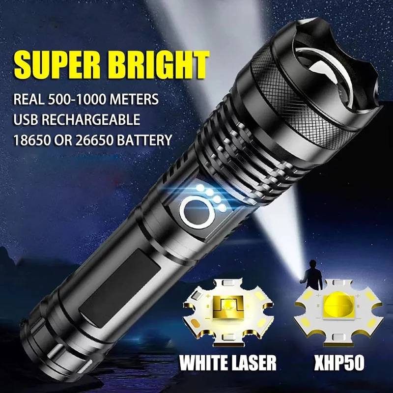 Rechargeable Zoom LED Flashlight USB Torch Light